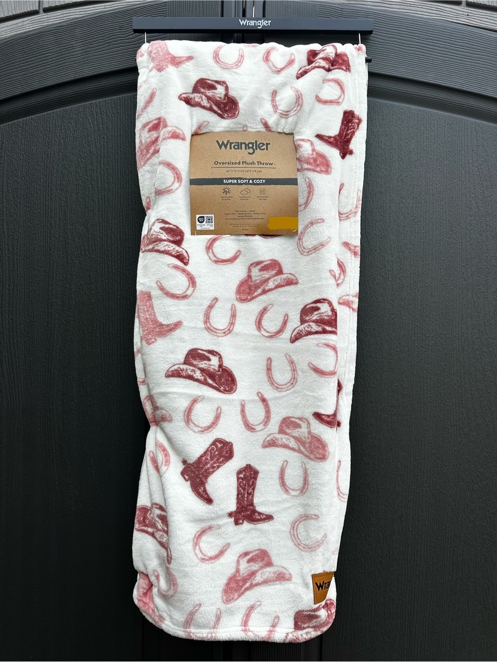 Wrangler Plush Throw Blanket with Dusty Rose Western Motif Cowboy Hats & Boots
